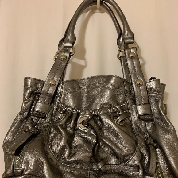 B. Makowsky Handbag, Silver Grey Leather - Picture 10 of 16
